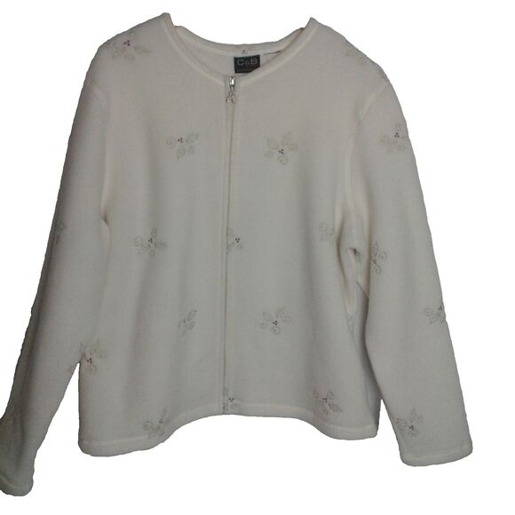Vintage C&B Sport Croft and Barrow Womens L Zip Up Winter Christmas Fleece Holly - Picture 1 of 5